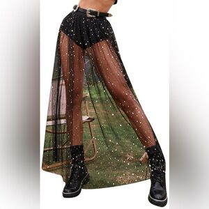 Black sheer skirt with gold stars
